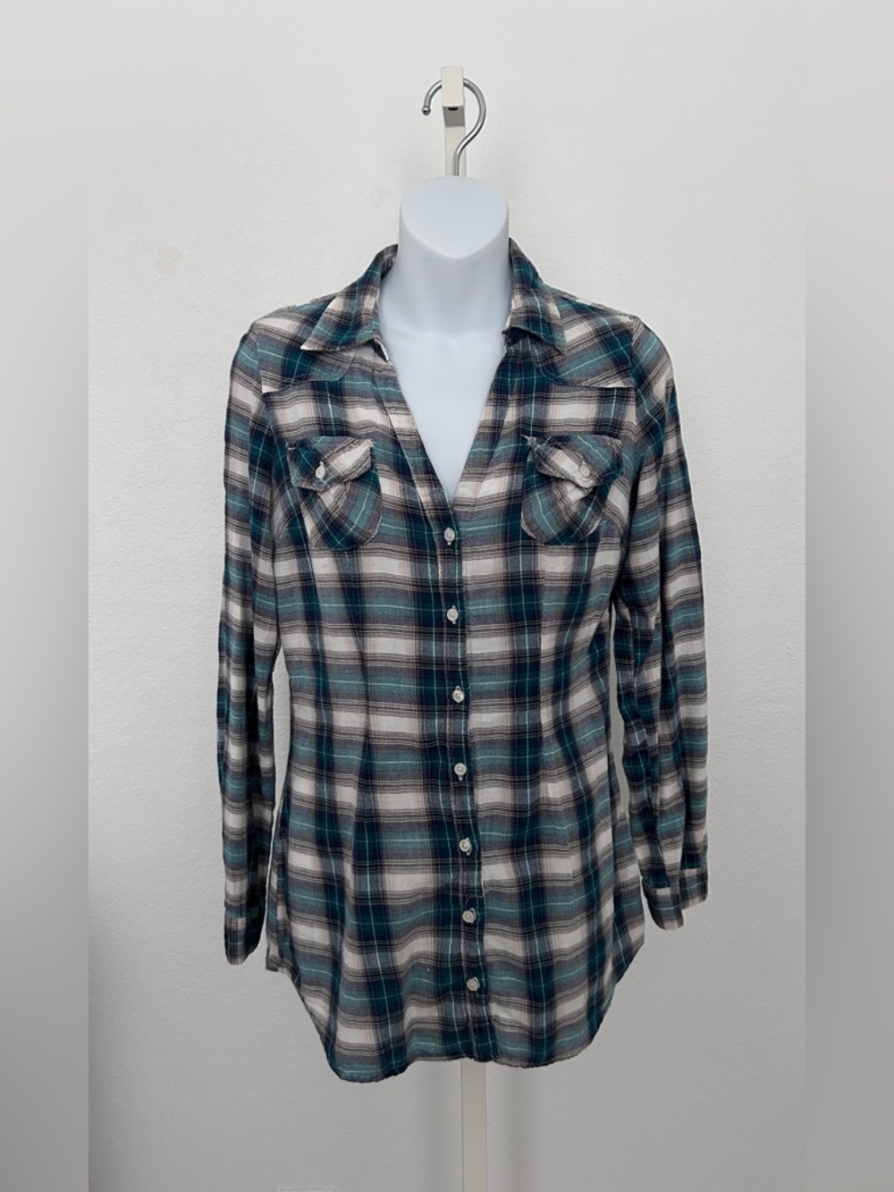 Fire Los Angeles Teal, Black & White Plaid Button-Down Shirt
